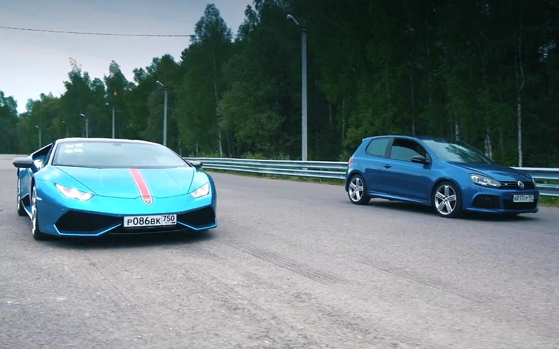 VW Golf R vs. Lamborghini Huracán: bratrovražedný souboj s překvapivým  výsledkem (video) 